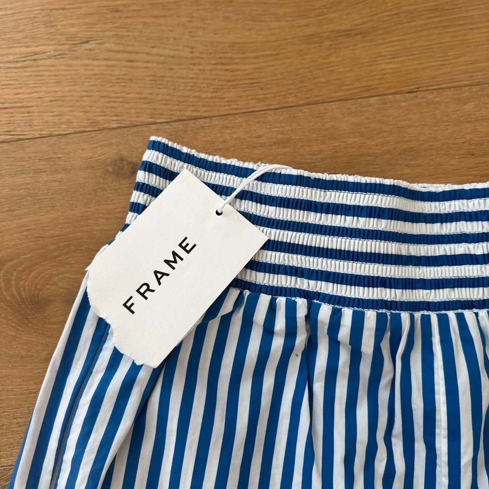 FRAME Organic Cotton Striped Boxer Shorts NWT | Blue | Size XS Smocked Waistband - Picture 6 of 8